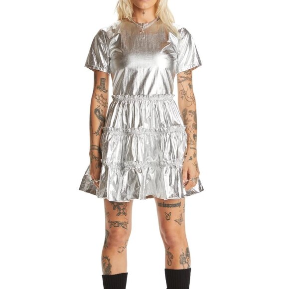 Teddy Fresh Women's Silver Linings Metallic Tiered Prom Dress sz XS NWT NEW - Picture 11 of 12